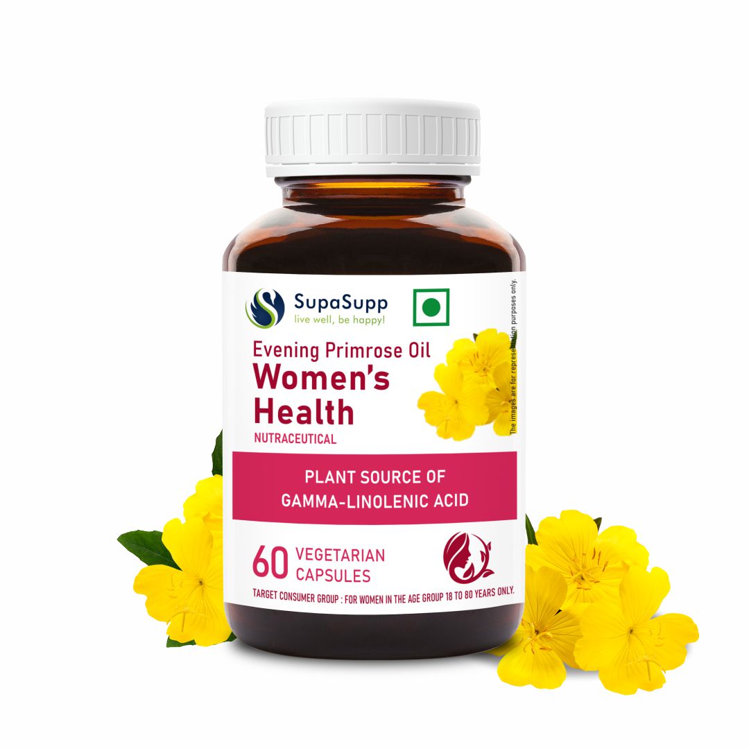 SupaSupp Evening Primrose Oil - Women's Health | Plant Source Of Gamma-Linolenic Acid | Health Supplement | 60 Veg Cap, 500 mg